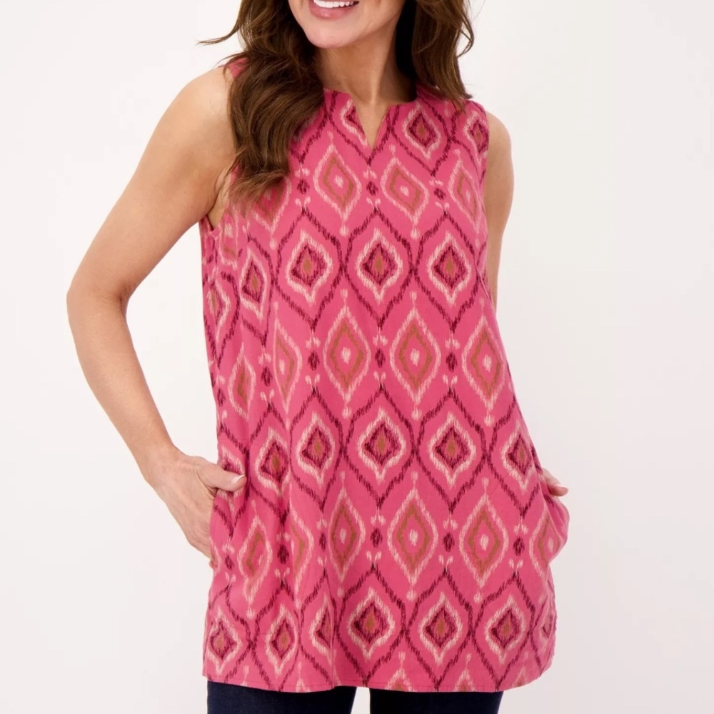 Naturals d&co Printed Linen Blend Top with Pockets